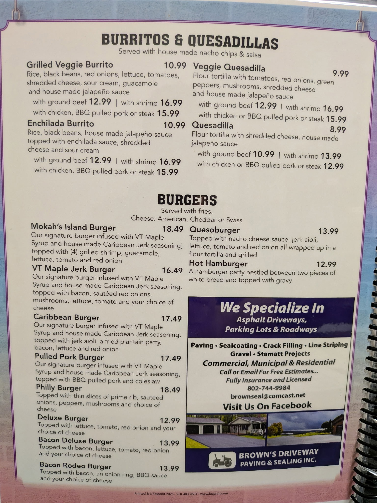 Mokahs IH5 Mokah's Burritos and Burgers Menu