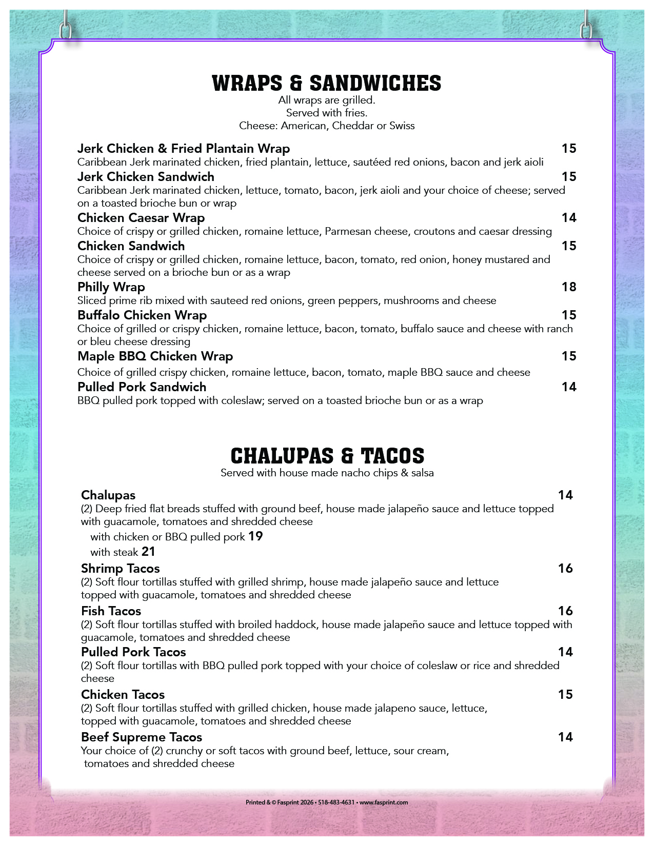 Mokahs IH3 Mokah's Wraps, Sandwiches, Chalupas and Tacos Menu
