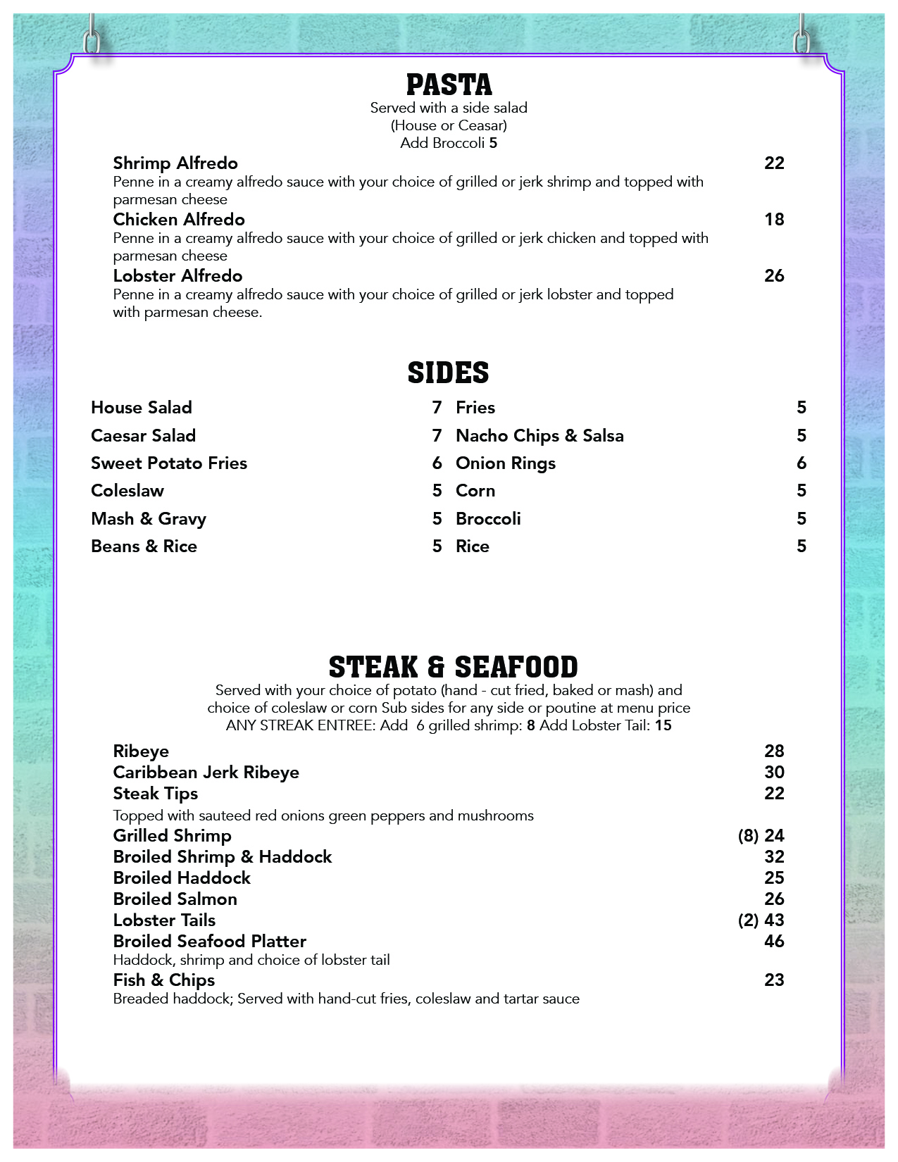 Mokahs IH6 Mokah's Pasta, Sides & Steak & Seafood Menu
